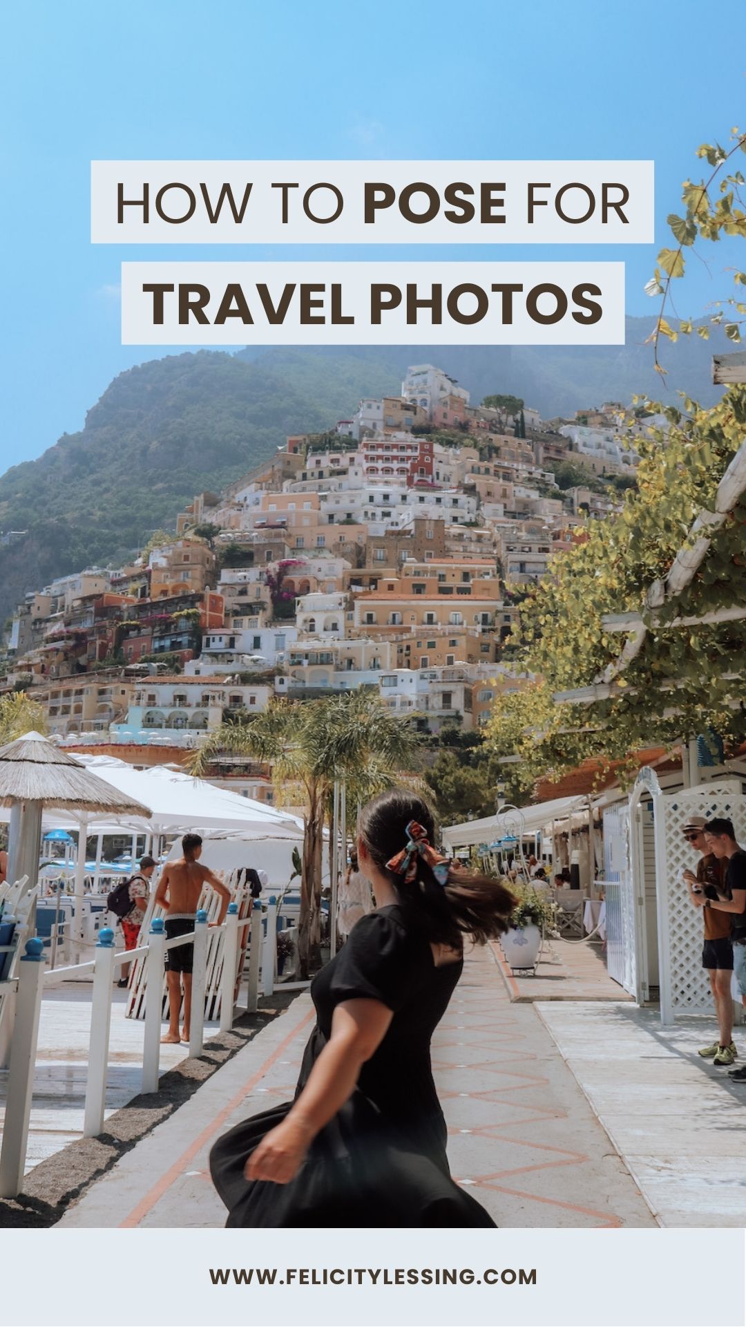 girl who takes a trip through colonial town poses for the camera in fashion  photoshoot. She smiles naturally, shows her happiness by being on vacation.  Empowered and feminist attitude. Stock Photo |